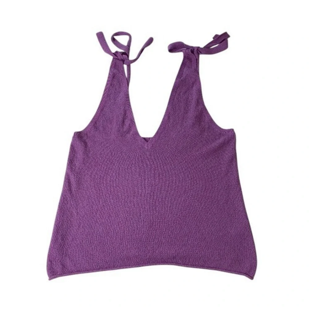 Free People Beach Purple Knit V-Neck Tie Strap Sweater Tank‎ Top Women's Large